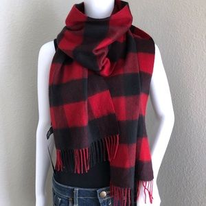 Nordstrom Cashmere Scarf Buffalo Plaid Red Black